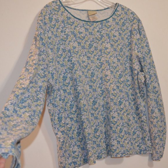 L.L.Bean (R) 100% Cotton Long Sleeves White-Blue Floral Women's Blouse 2X 0 CYGS - Picture 7 of 10
